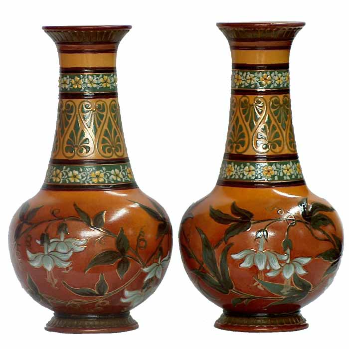 Eliza Simmance - a pair of Doulton Lambeth 10.5in (26cm) vases - 399