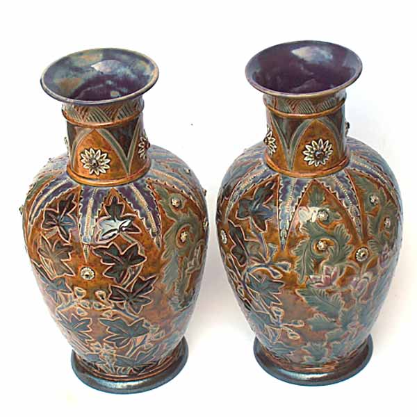 Fances E Lee - a  pair of Doulton Lambeth vases