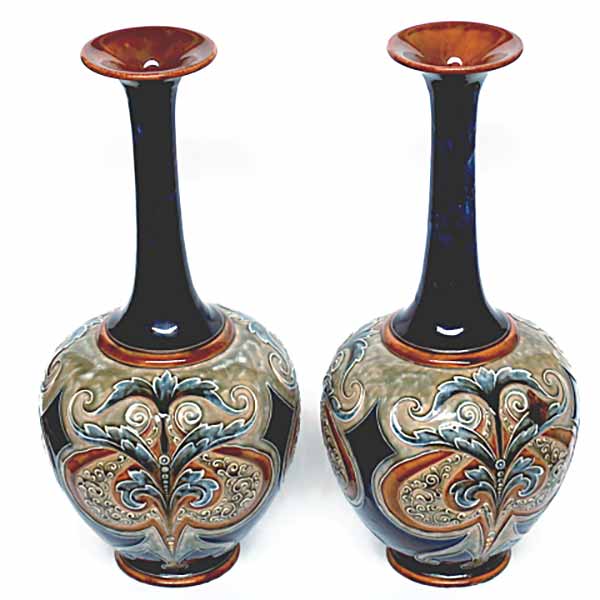Eliza Simmance - a  pair of Doulton Lambeth 15.5" vases