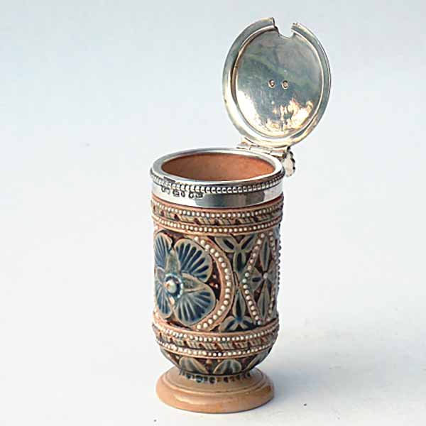 An 1875  Doulton Lambeth Mustard Pot by Edith Lupton