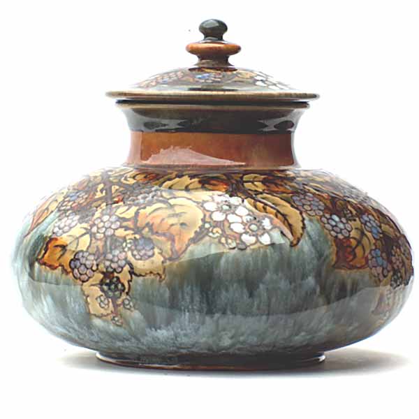 A stunning Royal Doulton lidded pot by Vera Huggins