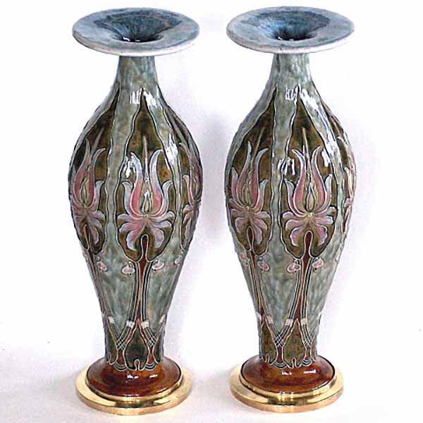 A stunningly beautiful pair of Royal Doulton Art Deco vases by Eliza Simmance