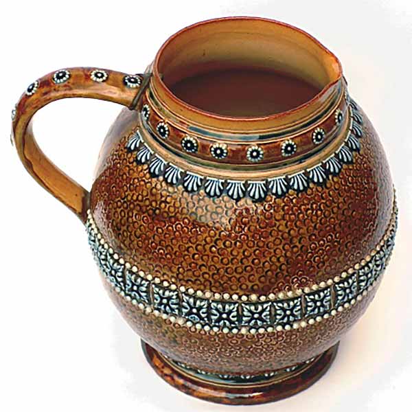 An 8in globular Doulton Lambeth stoneware jug by Francis E Lee