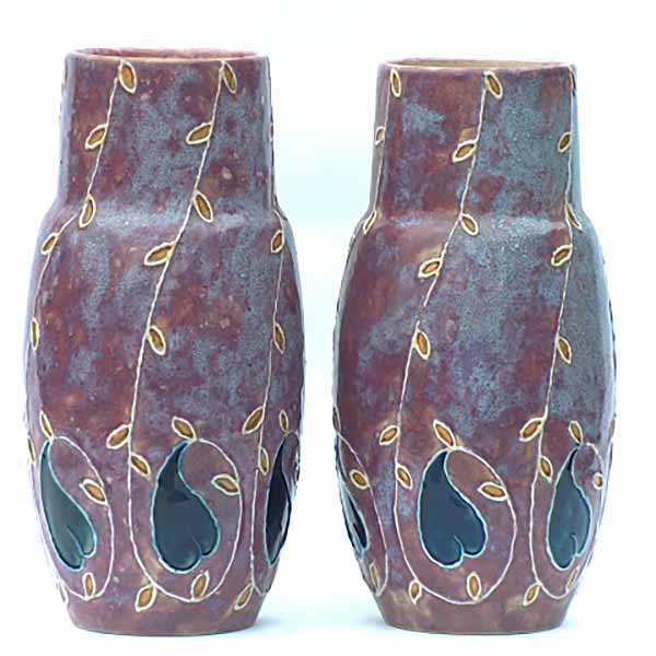 A pair of Royal Doulton Art Nouveau vases by Florrie Jones -7851