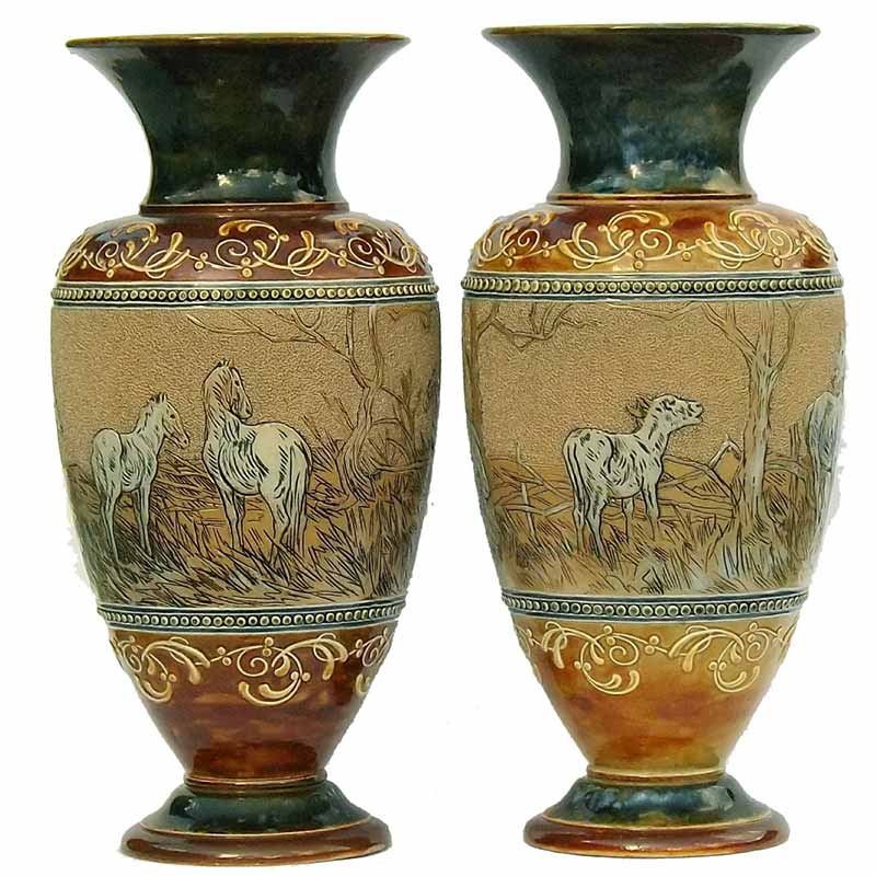 Hannah B Barlow - a pair of Doulton Lambeth 35cm (14in) vases - 457