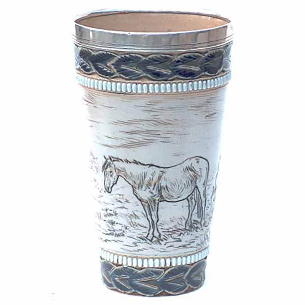 Hannah B Barlow - a 14cm (5.5in) Doulton Lambeth silver-rimmed beaker  - 570