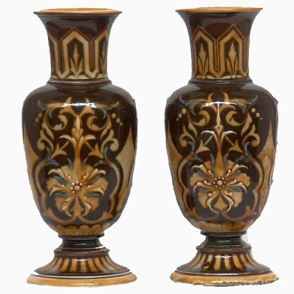 Eliza Simmance - A Doulton Lambeth Pair of 26cm (10.5in) vases  213/214