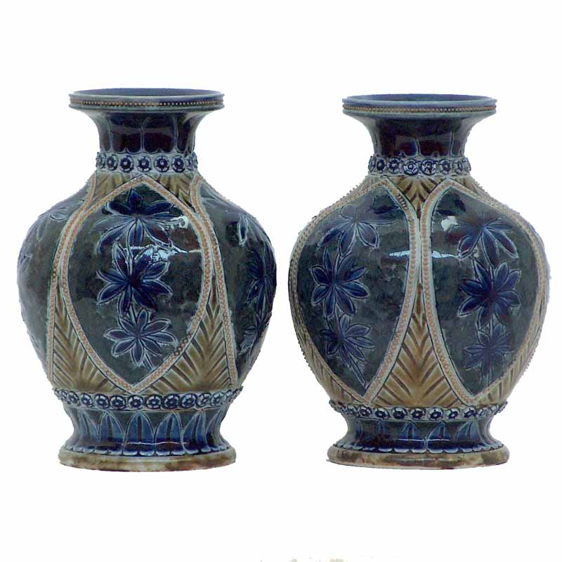 Elizabeth Fisher - a Doulton Lambeth pair of 13.5cm (5.5in) vases  366/367 