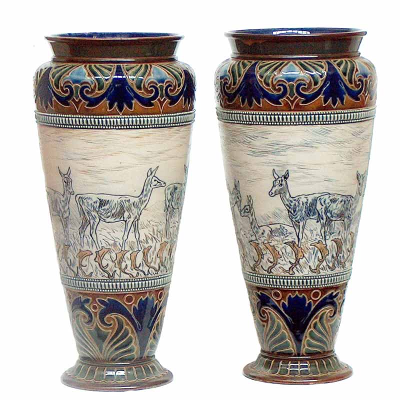 Hannah Barlow and Eliza Simmance - A pair of 14in (35cm Royal Doulton vases - 520/561