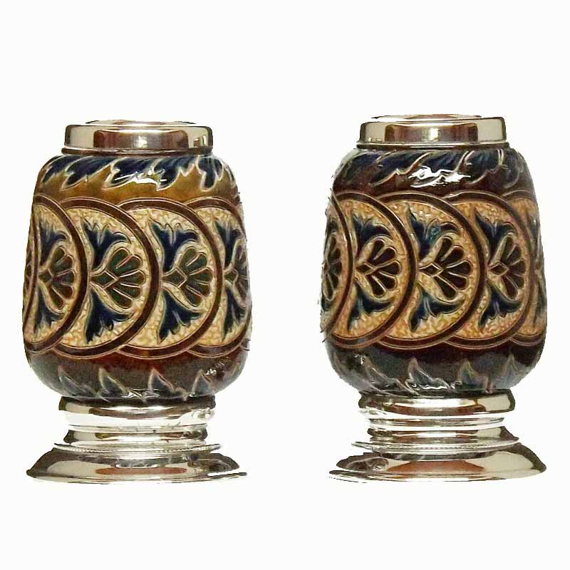 A pair of 5in (12.5cm) Doulton Lambeth vases by Eliza Simmance - 699
