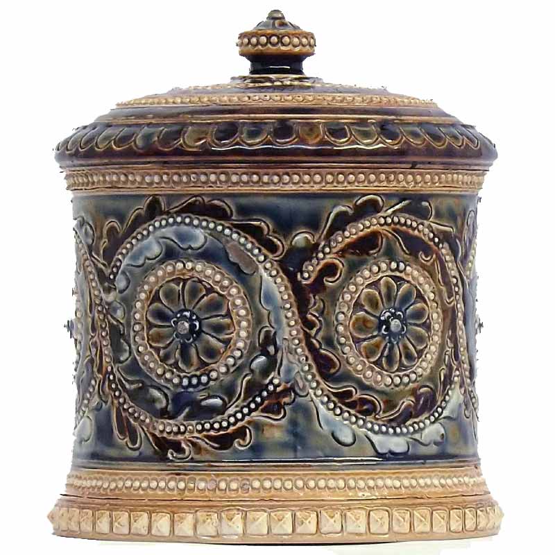 A 4.75in (11.5cm) Doulton Lambeth lidded jar by Eliza Simmance