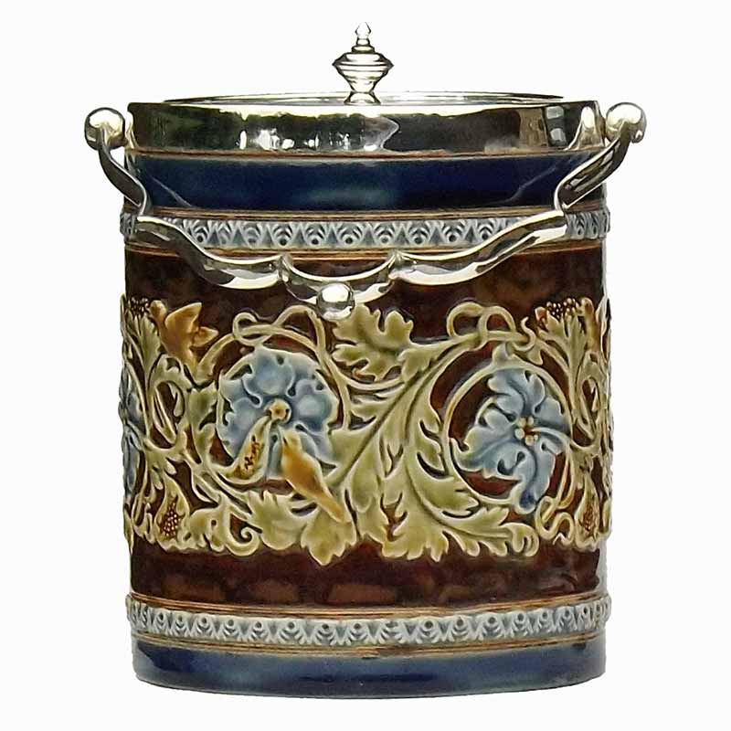 A Doulton Lambeth 6.5in (16cm) biscuit barrel by Florrie Jones - 3842